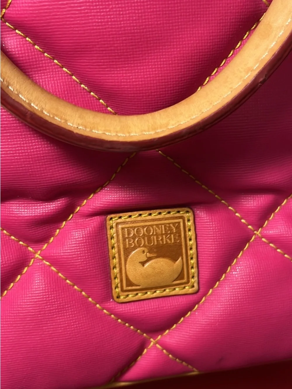 Dooney & Bourke Pink Quilted Tote with Tan Trim